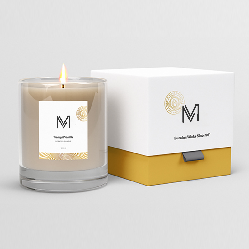 Monarcha mórdhíola M&Scent só go díreach lipéad príobháideach coinnle céir soighe cumhra le bosca ar an mórchóir