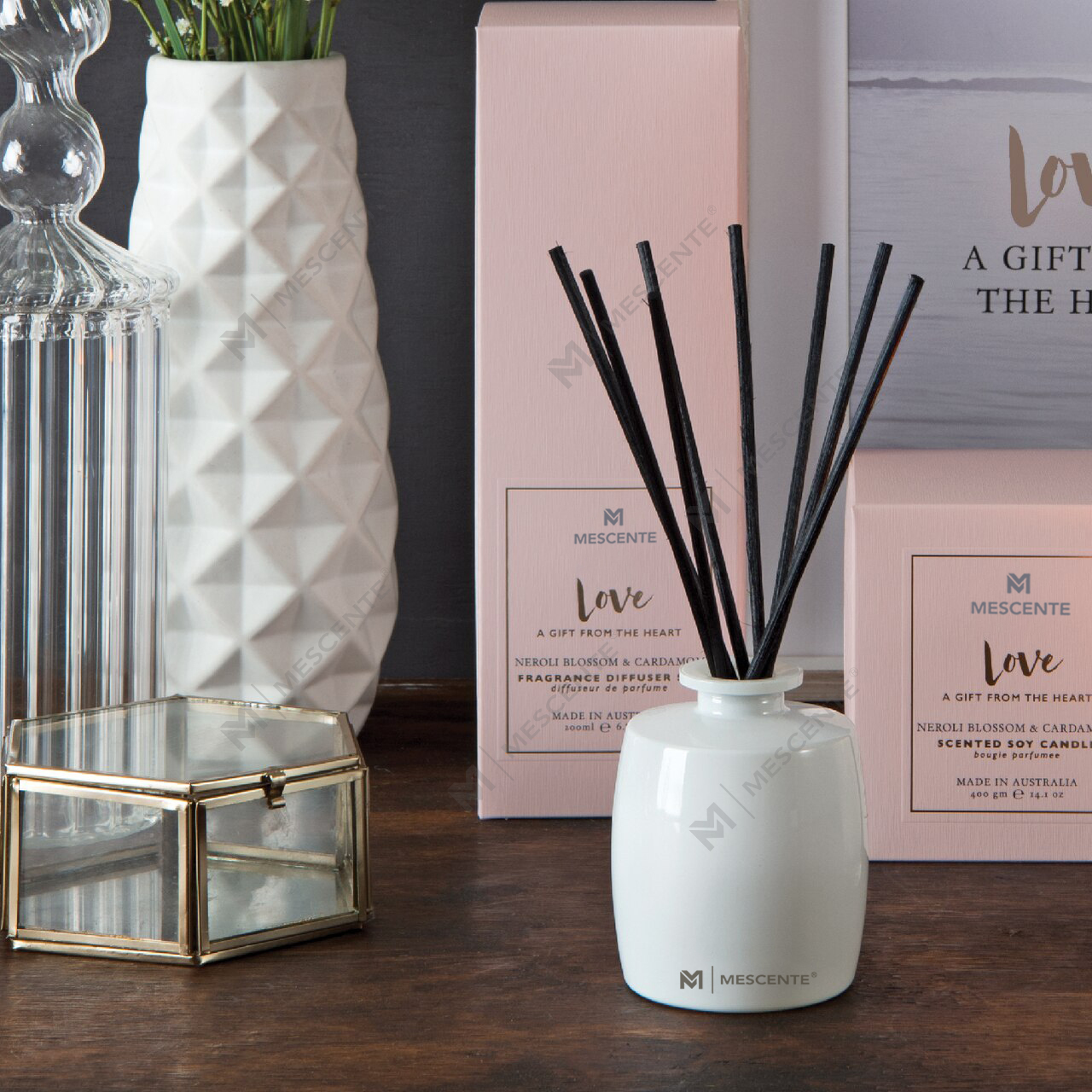 Buidéal Mór Gloine M&Scent Bunriachtanais Baile Bronntanas Giolcach Diffuser Aroma Socraigh Le Bataí RatánComment