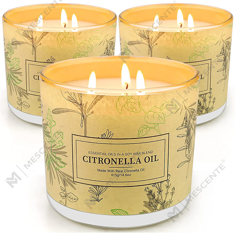 Fadtéarmach 3 Próca Chillín Tacair Coinnle Ola Citronella cumhartheiripe scentáilte le haghaidh BALCÓIN PATIO Gairdín Baile