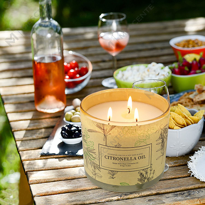 Fadtéarmach 3 Próca Chillín Tacair Coinnle Ola Citronella cumhartheiripe scentáilte le haghaidh BALCÓIN PATIO Gairdín Baile