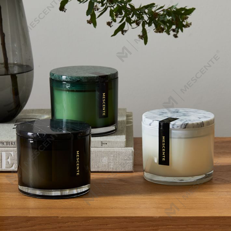 Só Mórdhíola Íseal Moq Gan Lipéad 2 Coinneal Lidded Marmar Vitrina Wick